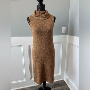 Anthropologie Flowy Maxi Tunic Sweater Size small Camel Brown Turtleneck #121